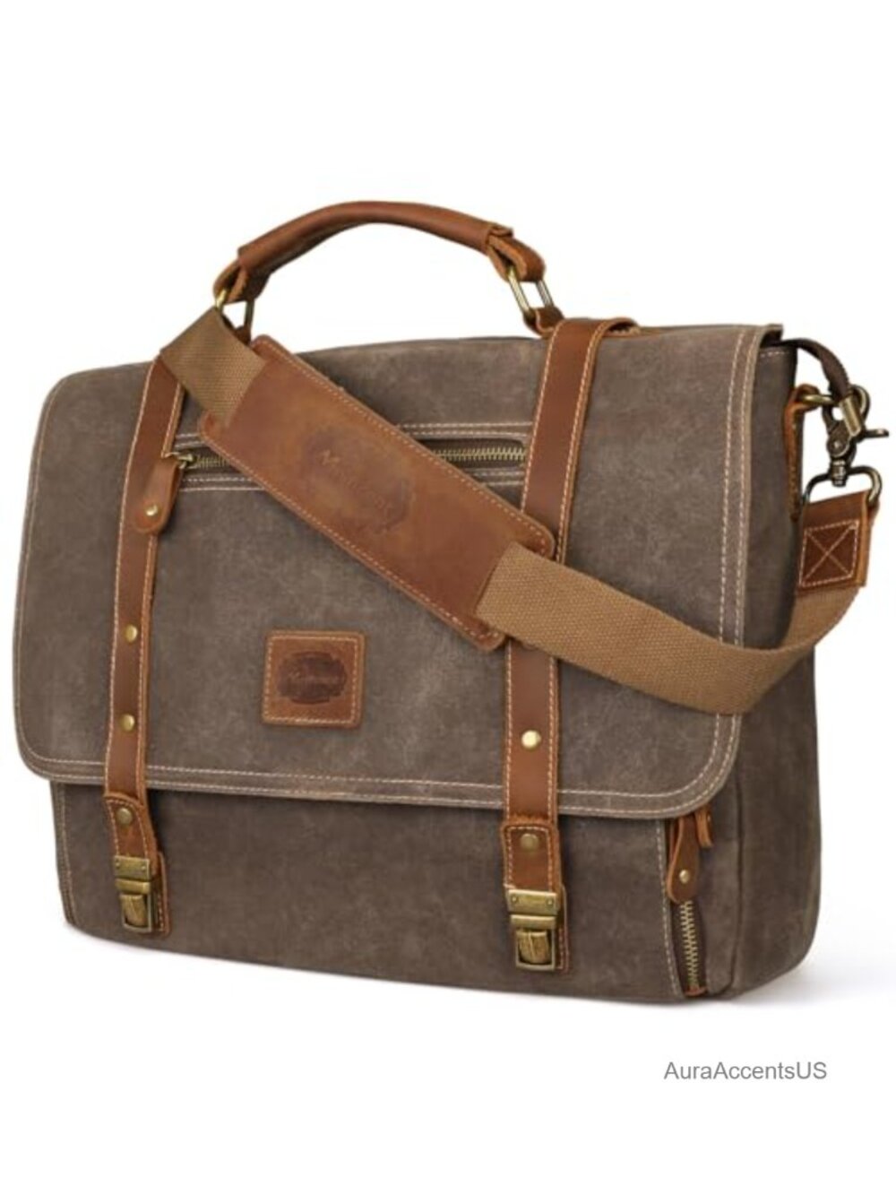 Waterproof Canvas Leather Laptop Messenger Bag 15.6 Inch Briefcase Satchel